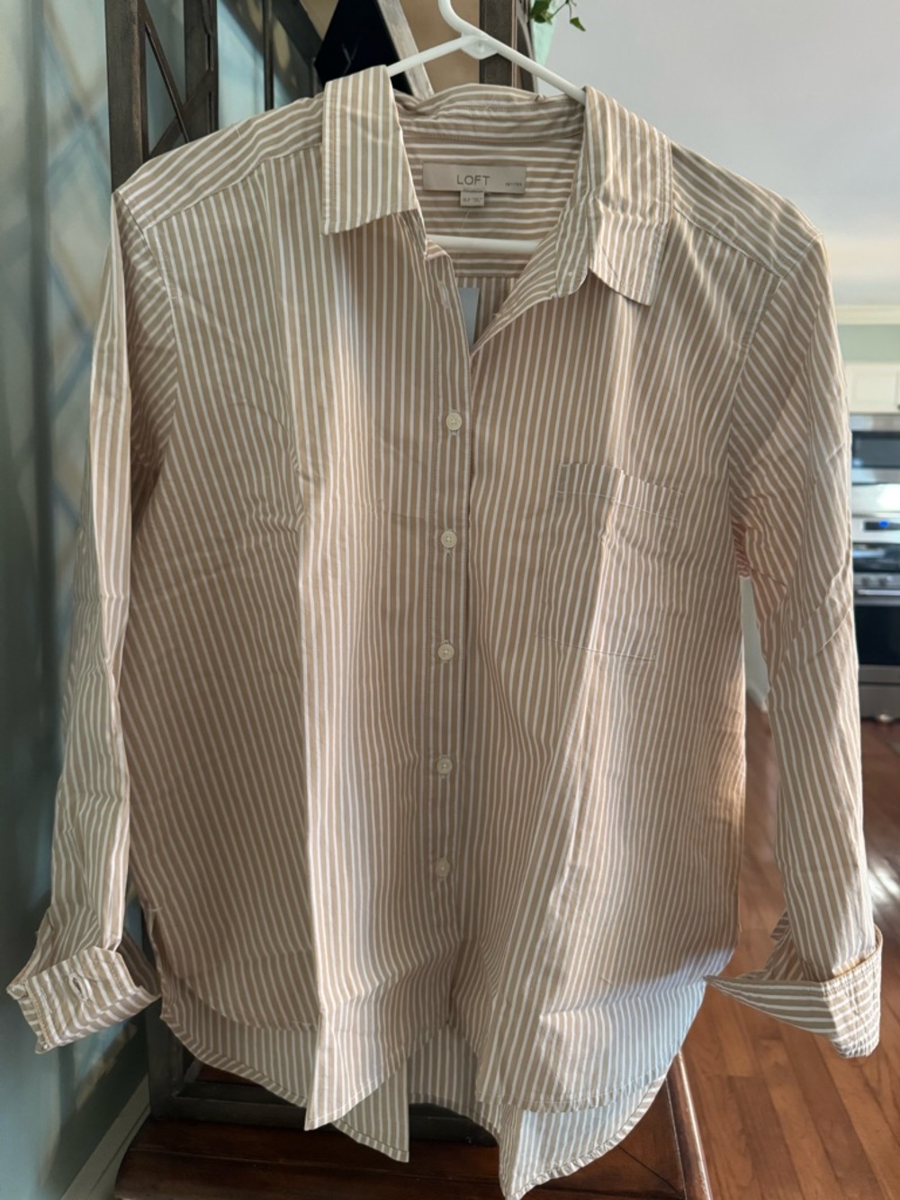 LOFT *NWT* Oversized Pocket Button Down Striped Shirt 100% Cotton Petite XL
